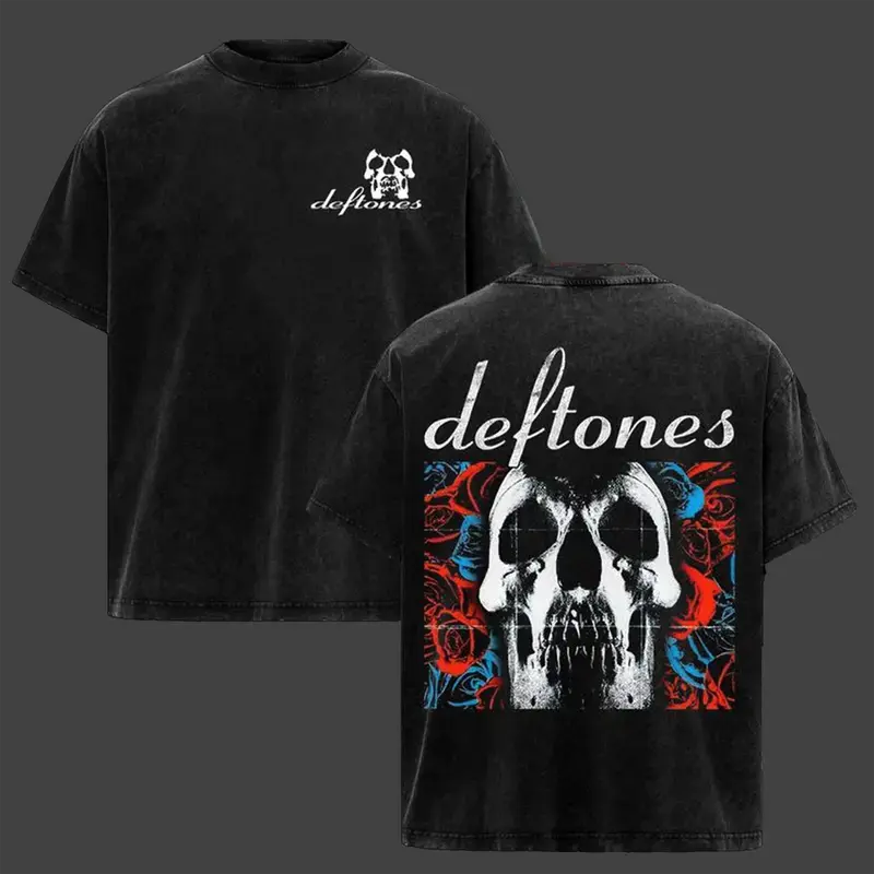 Vintage Deftones T-shirt Washed, Deftones Skull Black Band Concert Shirts, Music Double Printed Graphic Tee, Retro Rock Band Heavyweight Cotton Shirt, Vintage Band Shirts Casual Comfort Cotton Fabric Fit Top, Top Men's and Women's Clothing