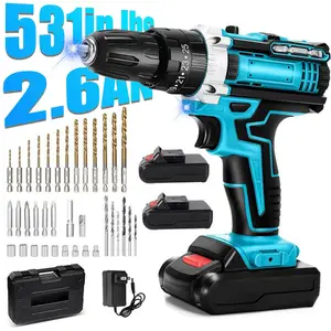 Cordless Drill Set 36v Power Drill Cordless With 2x 2.6Ah Battery & Charger,25+3 Adjustable Torque Electric Drill 37pcs Accessories Electric Drill Variable Speed, 3/8'' Keyless Chuck,Built-In Level and 2 Driver Bits Bule kit