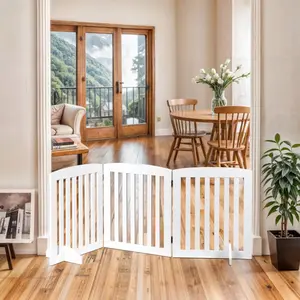 Segawe 24 Inch Pet Dog Gate 3 Panels for Dog Cat Baby, Wooden Dog Door Pet Fence for Doorway, Stairs, Entryway White