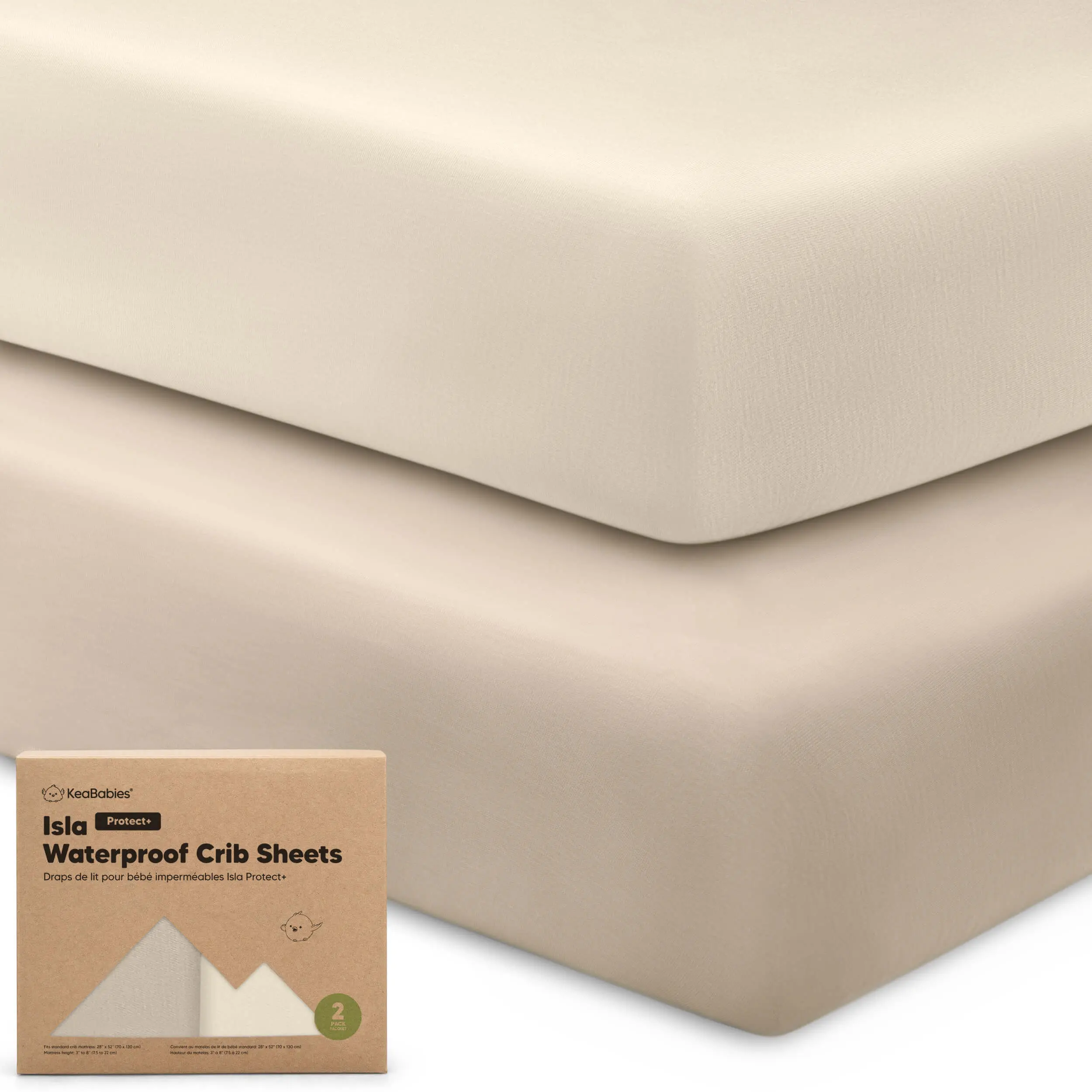 2-Pack Waterproof Baby Crib Sheets for Boys, Girls - 52x28 Viscose Derived from Bamboo Toddler Bed Sheet Neutral, Fitted Crib Mattress Protector Cover for Baby Bedding, Soft & Gentle