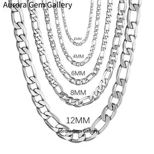 Aurora Gem Gallery Men's 925 Sterling Silver 2MM/4MM/6MM/8MM/12MM Chain Necklace 16-30 Inch for Man Women Fashion Jewelry High End Necklace
