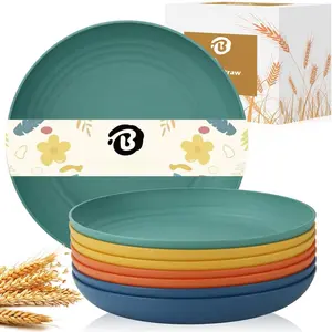 11 Inch Large Wheat Straw Plates 8 count, Unbreakable Dinner Plates  Plastic Plates Alternatives, Microwave Safe Plates for Kitchen, Plates Set of 8 (Multicolor)