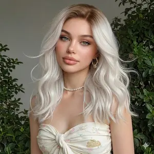 Dark Root to Blonde Body Wave Synthetic Wig 17-inch Full Wig (Non-Lace) High Temperature Needle Platinum Gradient Head Cover