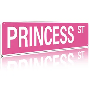 Princess St Pink Aluminum Street Sign 4"x16" Girls Bedroom & Nursery Wall Decor # MetalSigns # PrincessDecor # GirlsRoom # NurseryDecor
