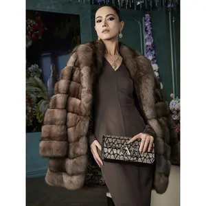 Women'S Elegant Faux Sable Fur Coat - Luxury Winter Jacket with Flared Hem, Loose-Fit A-Line Silhouette & Single-Breasted Front, Warm Long Sleeve Outerwear for Office, Parties, Casual Outings - Cold Weather Fashion Coat