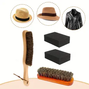 4 Pcs Horsehair Felt Hat Brush Kit with Cleaning Sponge Cowboy Clean Hat Wood Fedora Hat Cleaning Set Baseball Cap Lint Brush Remove Dust for Hair Furniture Suits Clothes,Hand Tools Kits