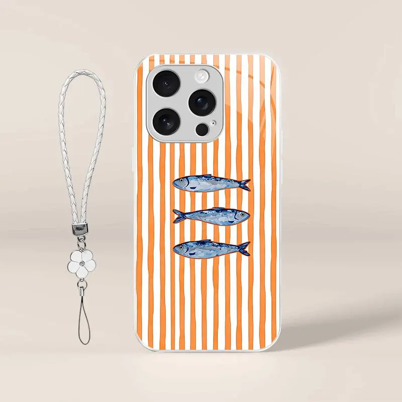 Ocean-Inspired Colorful Striped Shockproof Waterproof Glass Cellphone Case - for [iPhone 16 Pro] Durable Handheld Casing, Coastal Look Phone Accessories, Sea Shell Protective Cover, Gift for Him/Her 952
