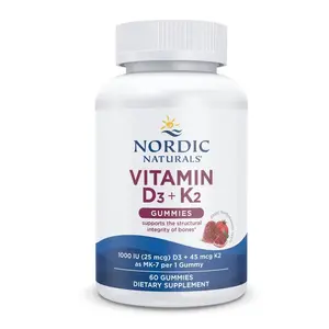 Nordic Naturals Vitamin D3+K2 Gummies - Cholecalciferol D3 & K2, 60 Ct, Pomegranate Flavor, Non-GMO, Gluten-Free, Healthcare Supplement