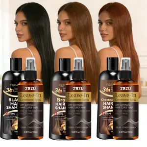 2-Step Color Revival Haircare Set: 100ml Wash-in-Color Shampoo + 100ml Keratin Gloss Spray | Formulated with Gentle Mild Herbal Ingredients | Choose from Classic Black, Brown or Chestnut Brown | Enhances Color Depth & Radiant Shine