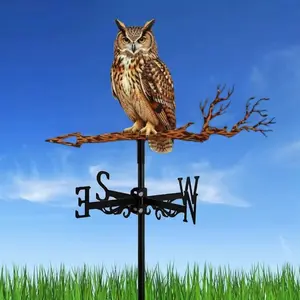 Owl Statue Metal Wind Vane, Roof and Garden Decor, Ideal for Independence Day, Christmas, Halloween, Thanksgiving, Moving Gift