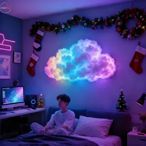1pc 3D Thundercloud Light, Music Sync Smart Lamp, RGB Color Changing LED Strip, USB Powered – DIY Shapable Cloud Light for Bedroom, Gaming Room, Birthday Party Ambiance. Festival Decor, Wall/Ceiling Night Light, Background Lamp, Home Bedroom Lighting.