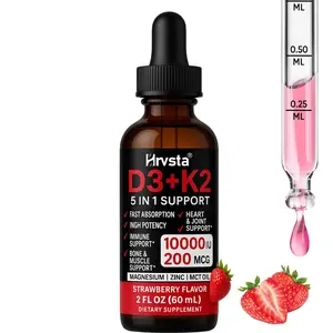 Vitamin D3 10000 IU Drops Plus K2 200 mcg with Magnesium, MCT Oil, Zinc, Vitamin D Liquid |Maximum Absorption for Bone, Mood & Immune Health (Strawberry, 2 Fl Oz)