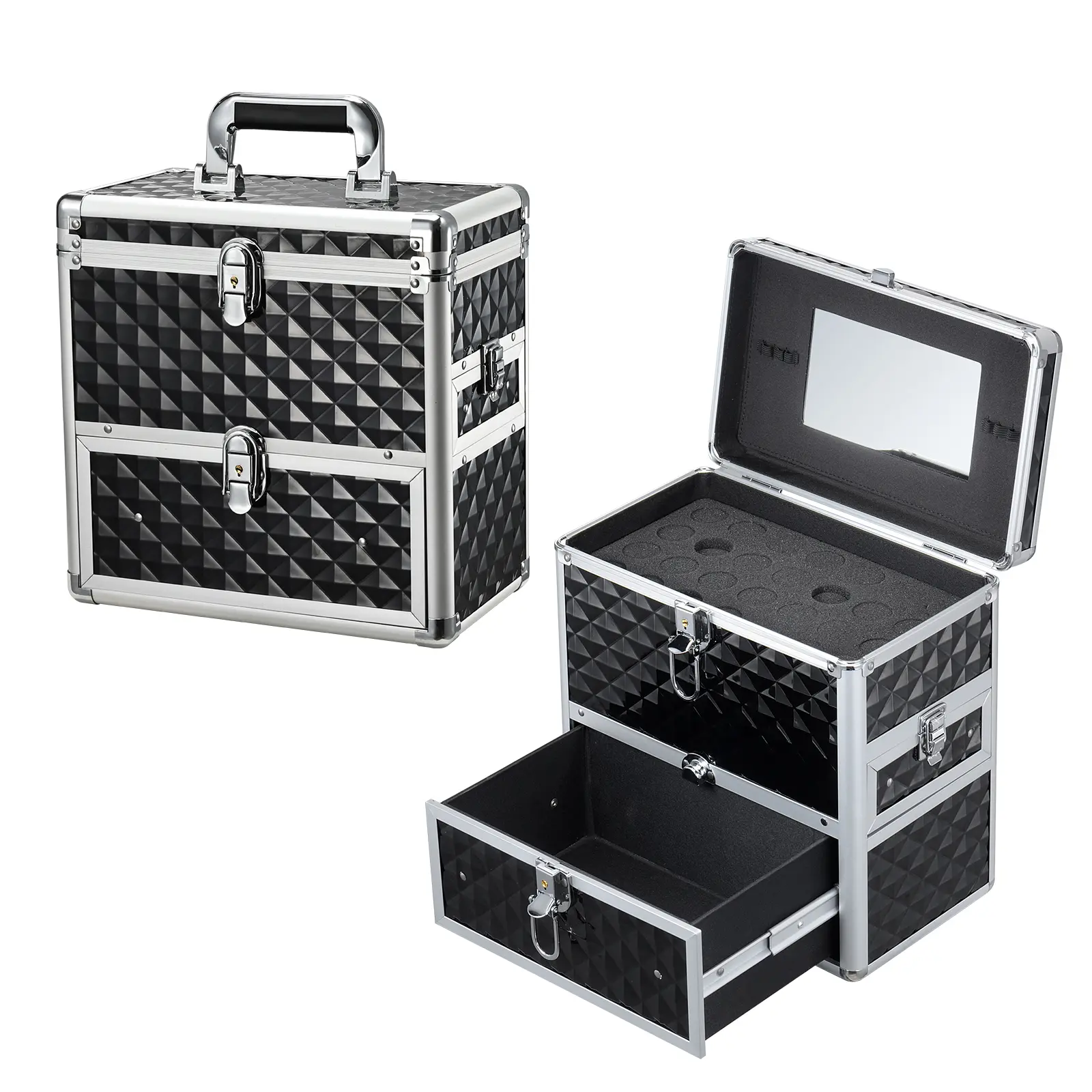 Professional Nail Polish Organizer Case with Mirror & Drawer Large Capacity Makeup Train Case for Manicure Tools and Beauty Accessories