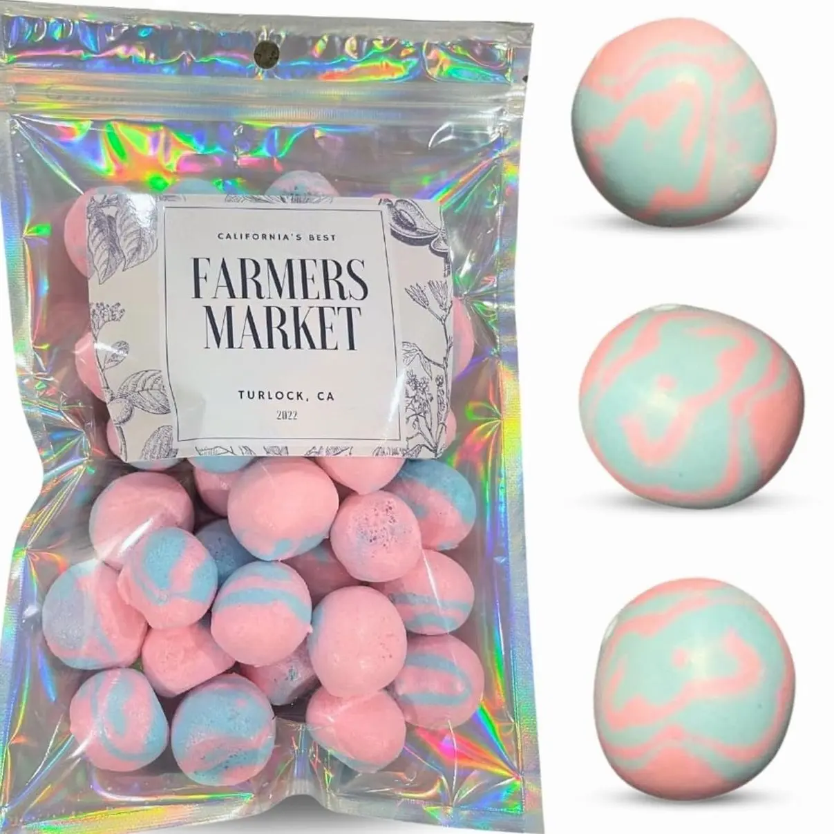 Farmers Market Cotton Candy Taffy - Blue And Pink, Freeze-Dried Freshness, Fluffy, Soft Texture - Whipped Cotton Candy Taffy, (2 oz)