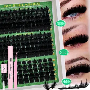 Spikes Lash Cluster Extensions160D 200D 300D Thick Spiky Individuals Lashes 10-18mm Mega Wispy Eyelash Extension DIY D Curly Lash Extension Unique Spiky Cluster Eyelash Extensions Anime Individuals Fairy Cluster Lashes 8-18mm 180Pcs/260pcs DIY at home