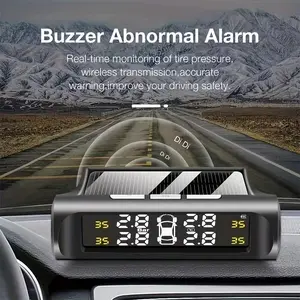 Solar Power Car Tire Pressure Monitor TPMS with LCD Screen Bright Backlight Clear Data for Day Night Use Auto Security Alarm System Wide-Angle Digital Display