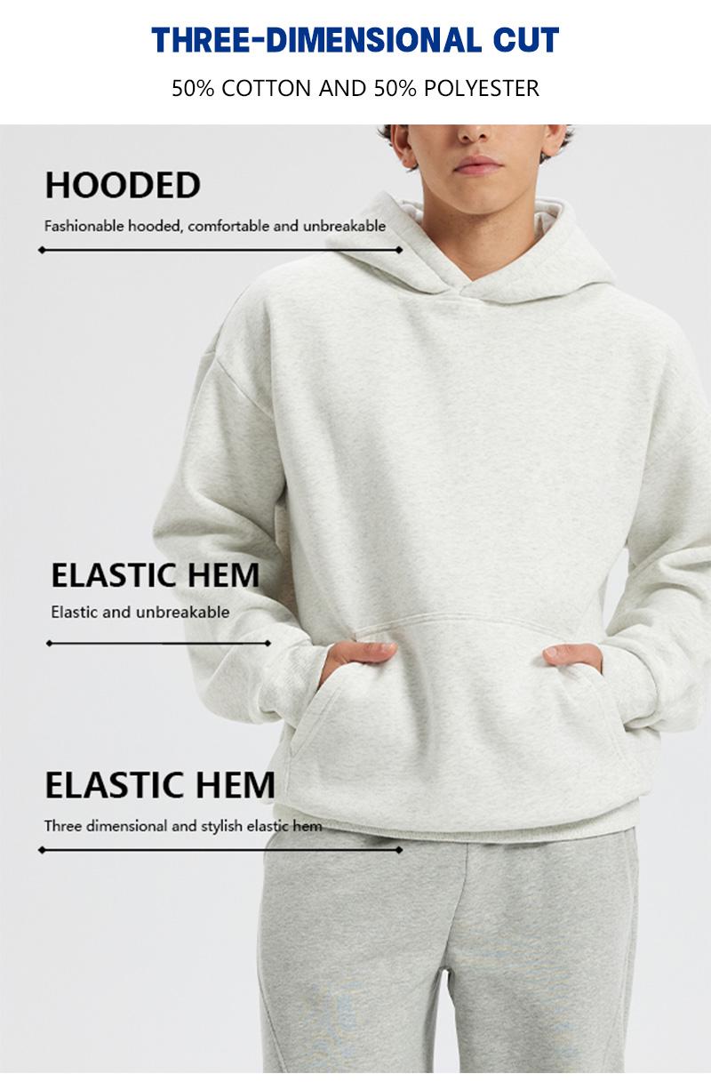 Men's Ribbed Elastic Plain Cotton Basic Hooded Sweatshirt - Autumn Winter New Menswear Top, Loose Long-Sleeve, Soft Minimalist Casual Athletic, Kangaroo Pocket, Breathable, Suitable for Running, Basketball