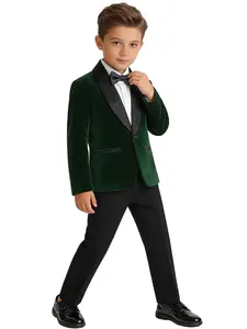 3-Piece Boys Velvet Tuxedo Set, Suits (Blazer + Pants + Bow Tie) | Satin Lapel | Black/Burgundy/Blue | Shirt Not Included | Ideal for Weddings, Graduations, Parties, Formal Events & Special Occasions-XT8821+8818