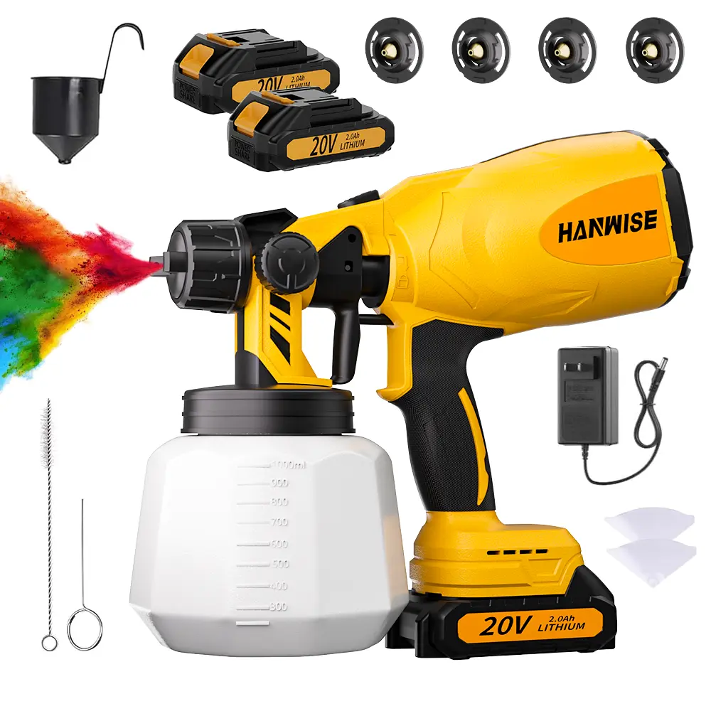 Cordless Paint Sprayer, Handheld Paint Gun with 3 Spray Patterns & 4 Nozzles, Ideal for DIY Projects, House Painting, Furniture & More