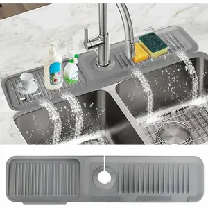 Kitchen Silicone Sink Faucet Mat, UpgradedFaucet Protection Drain Mat Silicone FaucetHandle Drip Collector, New Quick Dry stone SinkTray Sink Protector for Kitchen Bathroom Sink (Gray)