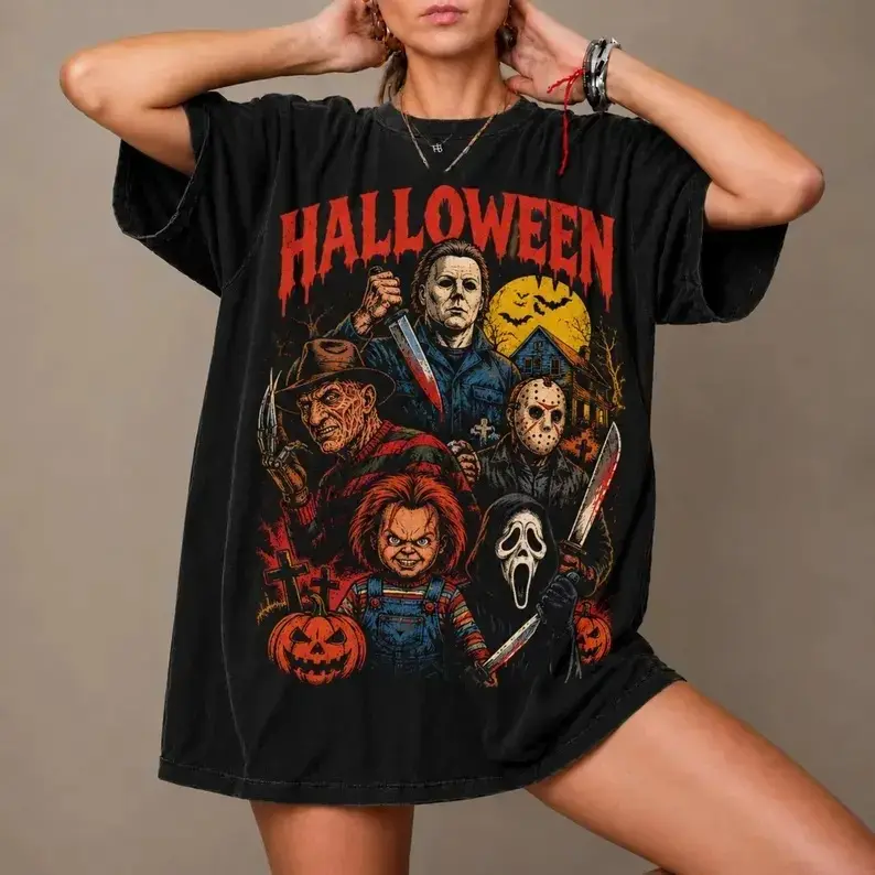 Halloween Horror T-shirt, Michael Myers Freddy Jason Chucky Ghostface T-Shirt, Vintage Slasher Movie Fan Gift