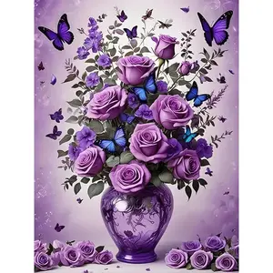 Floral&Butterfly  Art Kits for Adults Beginners,DIY 5D  Painting ,Round Full Drill  Art for Adults, Dots Paintings Picture Crafts Home Wall Decor 12x16 in