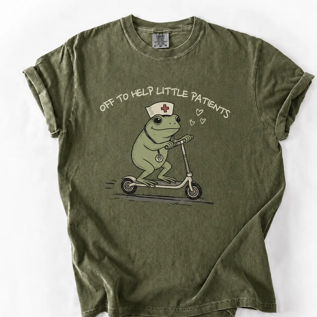 Comfort Colors Pediatrics T-Shirt, PEDS Nurse, Unisex Garment-Dyed Tee, Funny Frog Off To Help Little Patients, PEDS Humor,