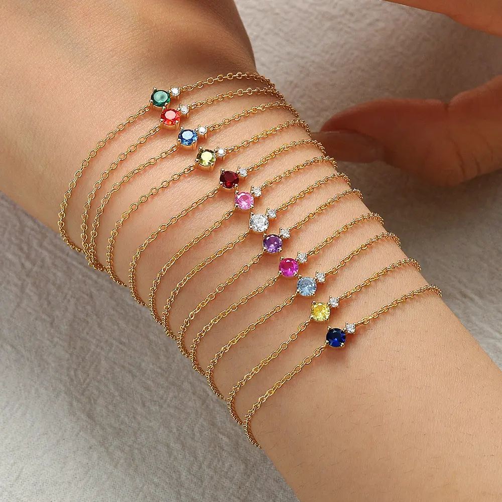 Women's modmints S925 Sterling Silver Birthstone Bracelet - Elegant Minimalist Adjustable Chain with Cubic Zirconia, Durable for Solo or Layered Wear
