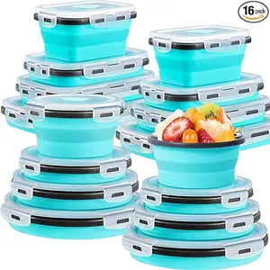 16 Collapsible Food Storage Containers with Lids, Silicone Food Storage Containers, Collapsible Bowls, Collapsible Food Containers, Silicone Storage Containers, RV Accessories for Camping Travel