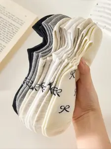 Women's Bow Print Ankle Socks, 5 Pairs Soft Comfortable Breathable Casual Comfy Socks for Daily Wear, Women's Casual Stylish Socks for Spring & Fall