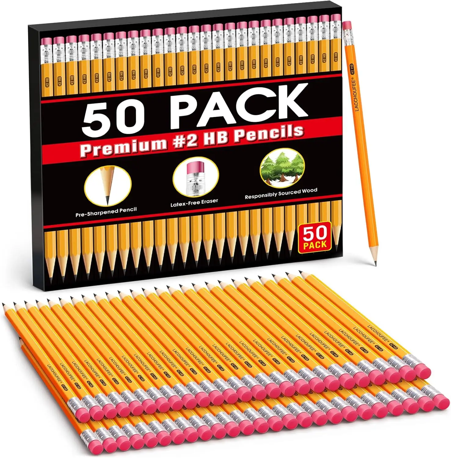 Wood-Cased #2 HB Pencils Bulk, Pre-sharpened with Eraser top, Yellow Pencils for Writhing Drawing, Office, School, Teacher and Classroom Supplies