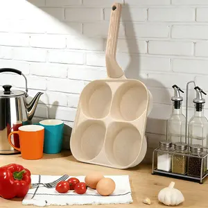 Holiday Must-Have! Non-stick 4 Hole Egg Frying Pan with Wooden Handle, Stone Omelet & Pancake Maker for Fast Breakfast, 3-in-1 Divided Pan for Eggs, Burgers, Snacks—Perfect Kitchen Gift for Families, Fits Gas Stove & Induction Cooktops