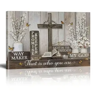 1pcs Framed Christian Wall Bible Verses Religious Scripture Canvas Print Farmhouse Cotton Flower Modern Artwork Poster Suitable For Living Room Bathroom Bedroom Hotel Apartment Gallery Country Farmhouse Bed And Breakfast School Classroom Corridor Home Off