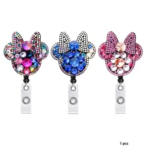 Water Drill Mouse Badge Scroll, Adjustable ID Badge Holder with Crocodile Clip, Shiny Crystal Badge Scroll for Nurses, Teachers, Students, Office Staff, Nurse Badge Reel
