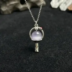 K-Pop Lightstick Pendant Necklace | Amethyst Crystal Ball | Silver Plated Chain | Kpop Stan Jewelry,Gift