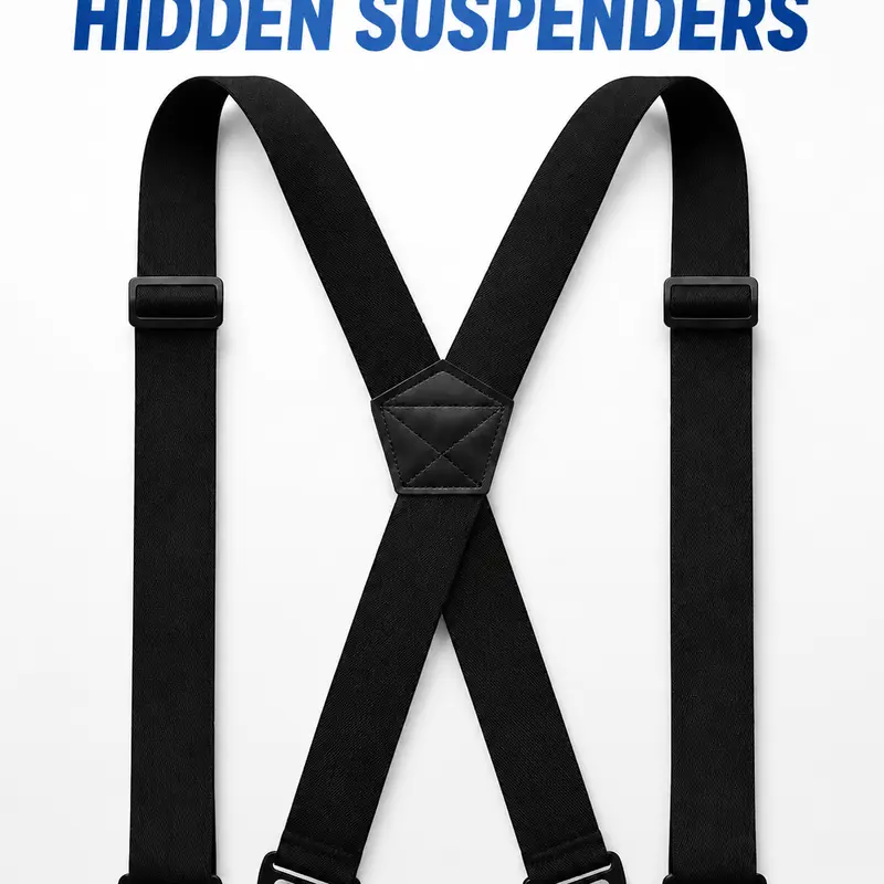 X-Back Hidden Suspenders - 1.5 in Heavy Duty Work Suspenders for Men, Under-Clothing Comfort, No-Slip Adjustable Straps, Adjustable Strap Tie (Basketball Use) Protective Gear Package Reflective Safety