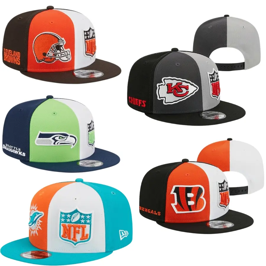 New Era NFL 9FIFTY Snapback Cap Kansas City Chiefs Seattle Seahawks Miami Dolphins Cleveland Browns Cincinnati Bengals Adjustable Flat Brim Hat Unisex Football Streetwear Team Logo Color Block Limited Edition