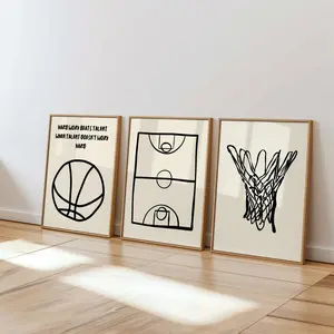 Basketball Wall Art Print Set | Modern Sports Decor | Hard Work Beats Talent Quote | Minimalist Basketball Posters for Bedroom &