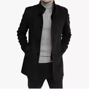 Men's faux two-piece woolen overcoat, mid-length zippered woolen coat Menswear Jackets Tops Beige Trench Grey