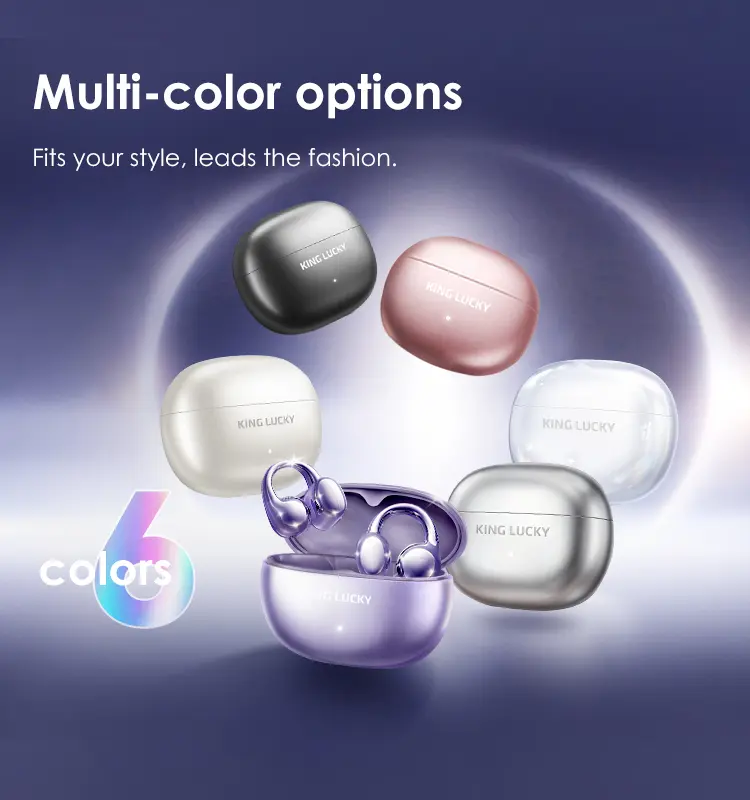 King Lucky Clip-On Earbuds Gen 3, Open-Ear Wireless Bluetooth 6.0 Headphones with Mic, Secure Fit for Small Ears & Glasses Wearers, 50H Playtime, ENC, IPX5 Waterproof Sport Ear Buds