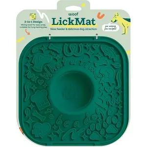 WOOF LickMat - Easy-to-Clean Lick Mat for Dogs - Slow Feeder Mat with Non-Slip Design - BPA-Free Silicone Lick Mat - Interactive Dog Toys - Green
