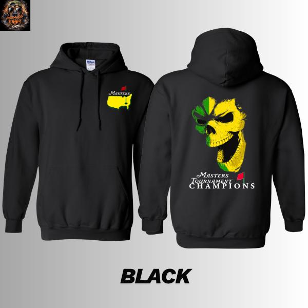 [Made in the USA] Double-sided Hooded T-shirt-Hoodie with a skull print of the Masters Tournament champion, Augusta golf graphic T-shirt, classic golf skull T-shirt, personalized gift for male and female golfers.