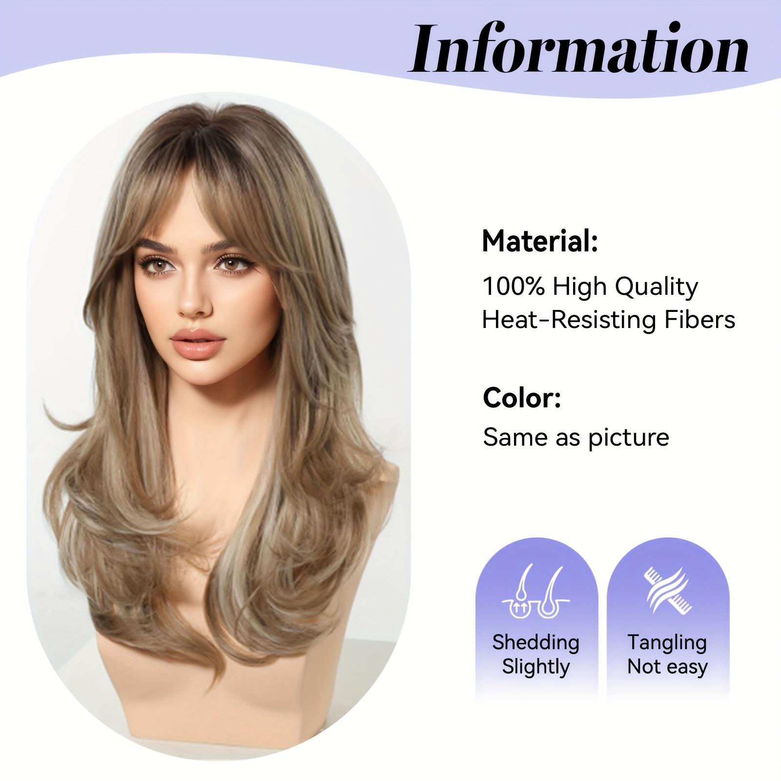 22-inch Mixed-color Wavy Straight Bangs Curly Synthetic Fiber Machine-made Rose Net Wig, Suitable for Fashionable Women for Daily Life, Dates, Various Parties, Music Festivals, Halloween Costumes, Stage Performances, and Props