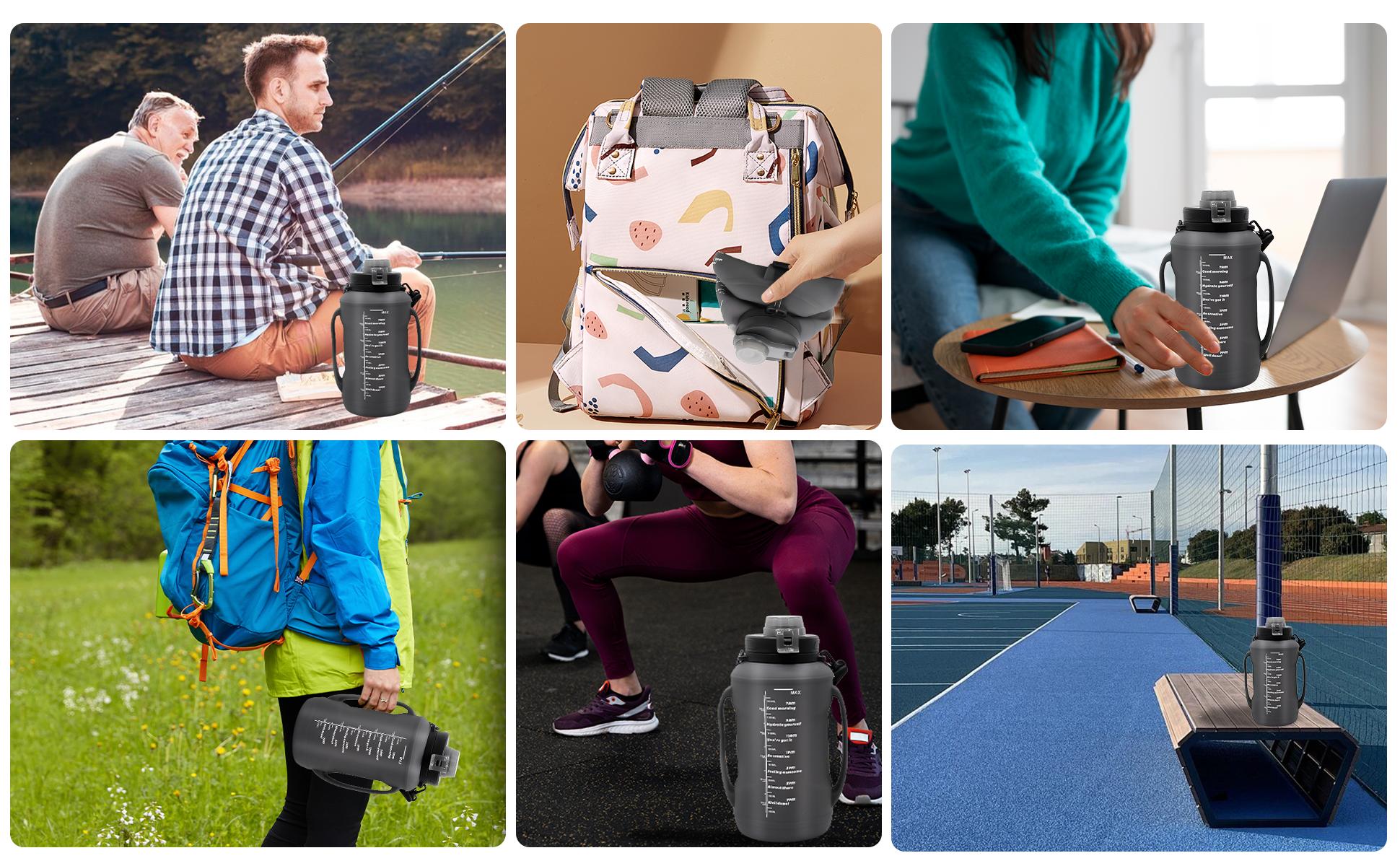 64oz Collapsible Water Bottle with Time Marker, BPA Free Silicone Foldable Water Jug with Handle & Straw, Leakproof Large Capacity Portable Water Bottle for Gym, Hiking, Travel, Sports 64oz Collapsible Water Bottle with Time Marker, BPA Free Silicone Foldable Water Jug with Handle & Straw, Leakproof Large Capacity Portable Water Bottle for Gym, Hiking, Travel, Sports