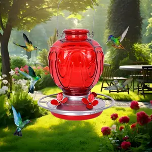 Glass Hummingbird Feeder for Outdoors Hanging Nectar Feeder with 4 Flower Feeding Ports,Built-in Ant Moat & Leak Proof Base,Easy to Clean Backyard Garden Decor Gift for Bird Lovers unique idea