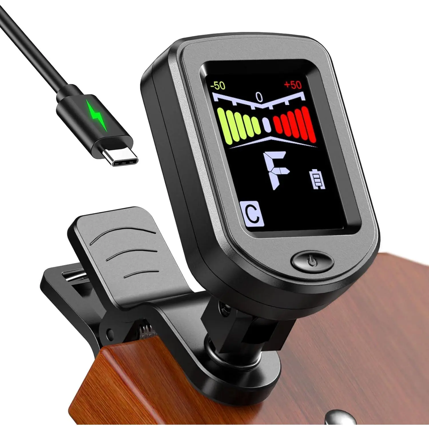 Clip-On Guitar Tuner Rechargeable with Color Screen 360? Rotatable Chromatic Tuner for Guitar, Bass, Ukulele, Violin (Black, 1 Pack)
