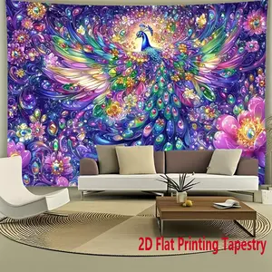 2D Flat, 2D Flat Printing Tapestry, 1pc Festive Party Decor Polyester tapestry, Colorful Peacock Tapestry, Vibrant Exotic Bird Animal Theme Pattern Print Tapestry, Wall Hanging for Home, Garden, Studio & Outdoor Decor, Ideal Creative Gift
