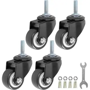 GXYY  1.5 Inch Swivel Caster Wheels PU 360 Degree Threaded Stem Caster Wheel M8 x 25mm, 330lb Total Load Capacity, Pack of 4