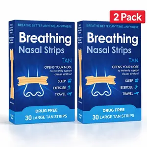 2 Pack-Nasal Strips Extra Strength Tan – Drug-Free Snoring Solution, Instant Nasal Congestion Relief for Colds & Allergies, Nose Strips to Reduce Snoring & Improve Breathing, Clear Large Fit, 30 Count