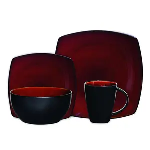 Gibson 61220.16RM Soho Lounge Square Dinnerware Set, Burgundy - 16 Piece
